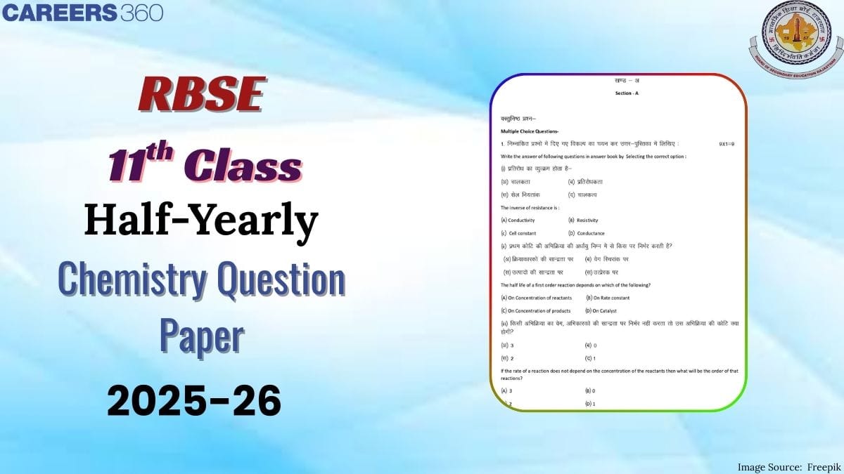 RBSE Class 11 Half-Yearly Chemistry Question Paper 2025-26, Download Answer Key & Solution PDF